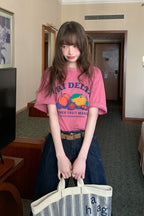 RAINY 여유로운 여름 느낌 과일 알파벳 프린트 티셔츠 25SA23174C