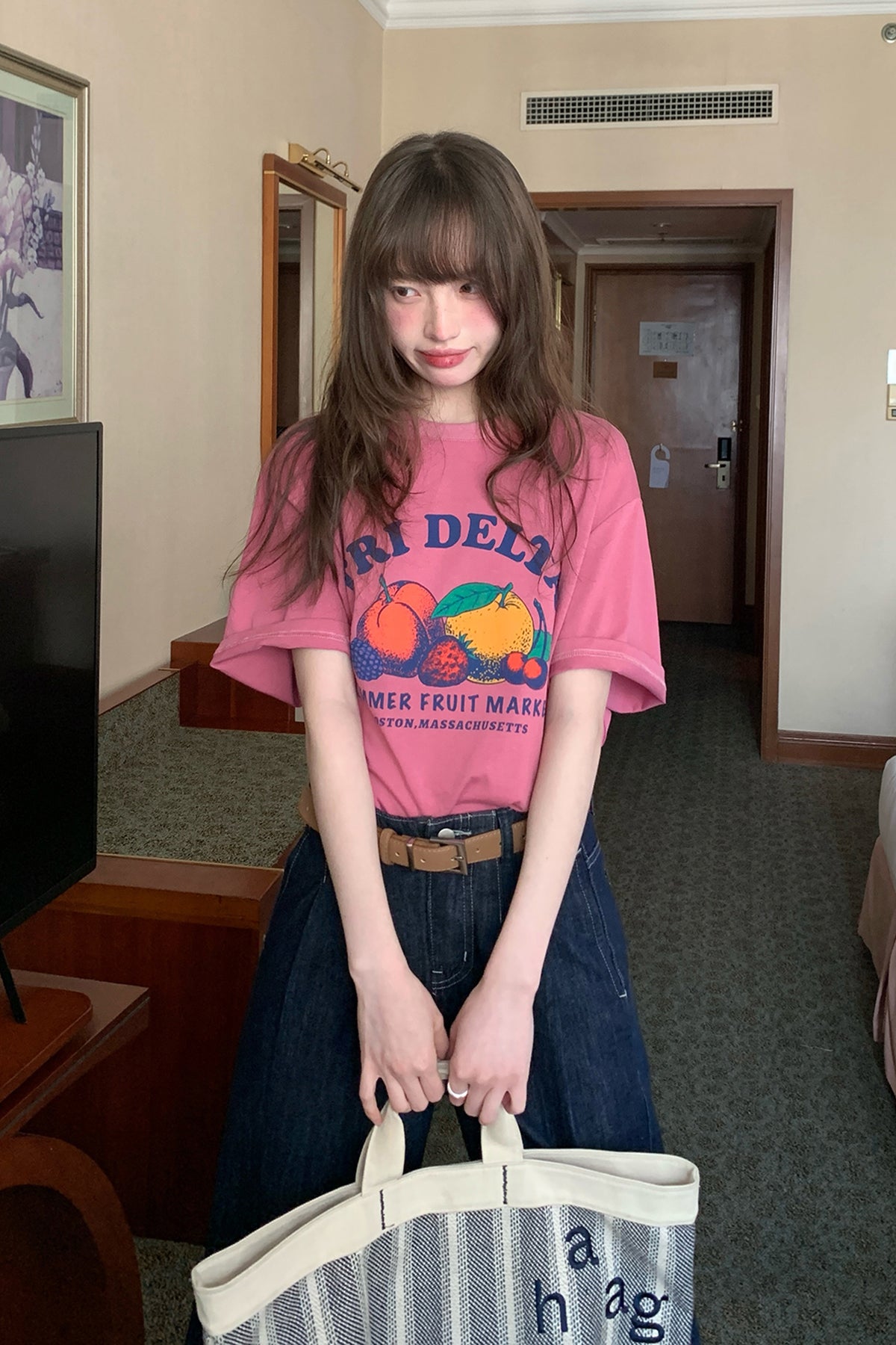 RAINY 夏気分フルーツ割り当てプリントTシャツ25SA23174C