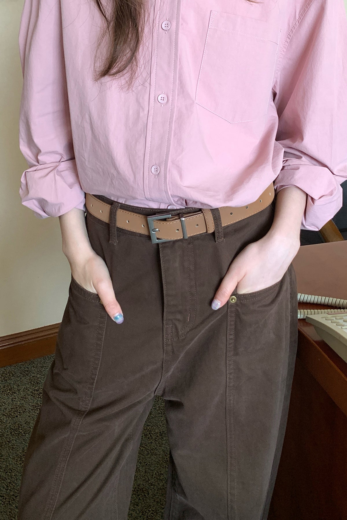 RAINY 修正版 ピュアカラー ベーシック 長袖シャツ 春秋 レディース 25FA43306J