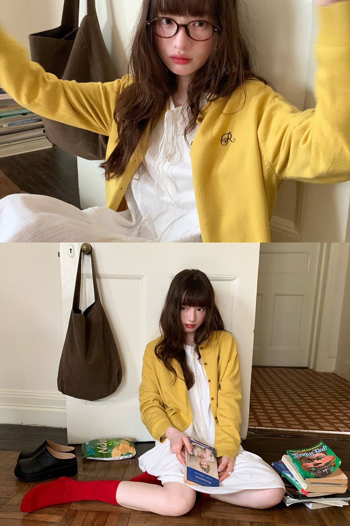 RAINYクルーネック速くて快適なピュアカラーニットカーディガン25FG23352Y