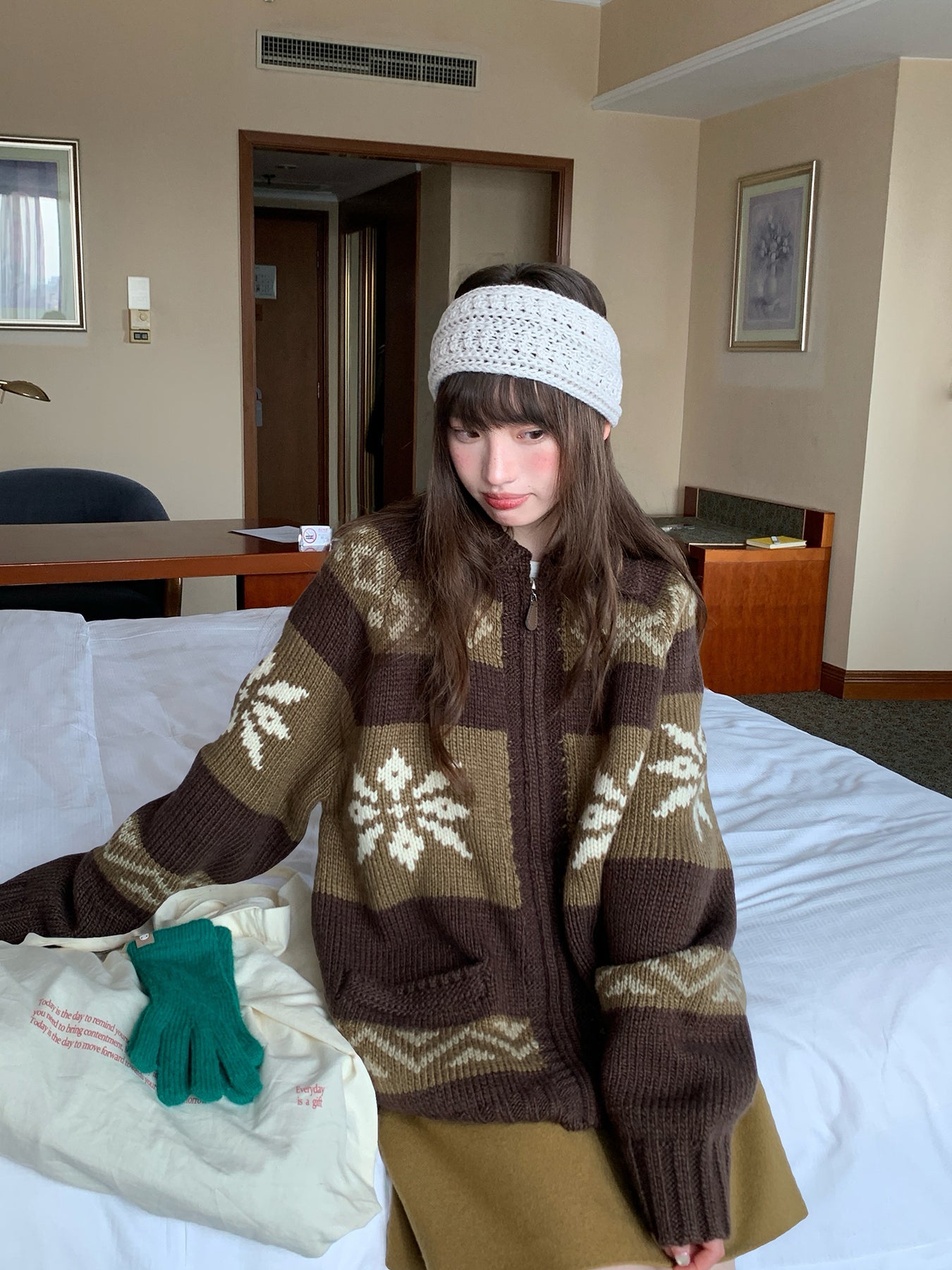 RAINY雪花柄ニットカーディガンジャケット