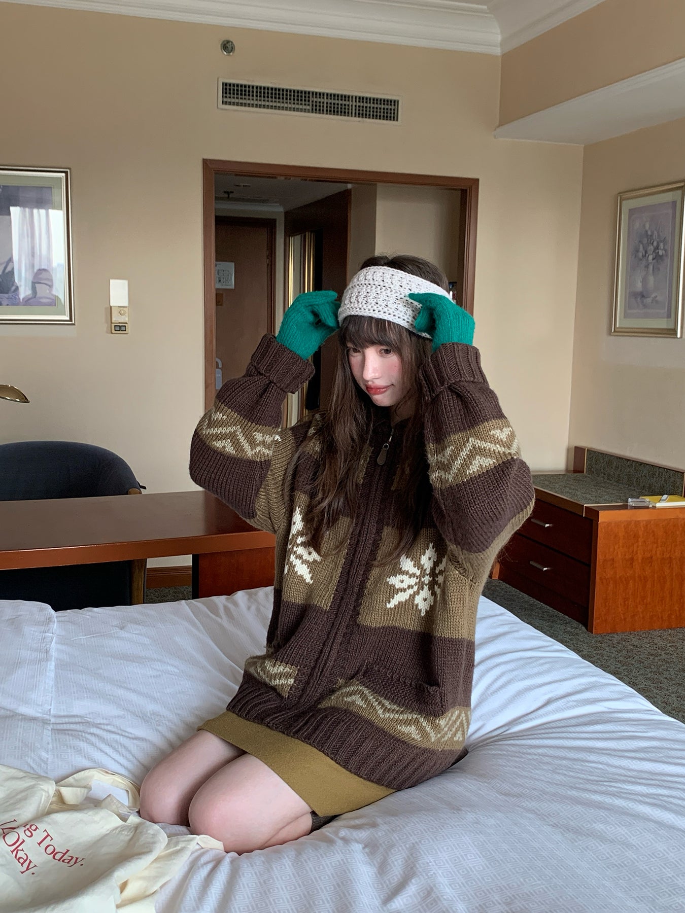 RAINY雪花柄ニットカーディガンジャケット