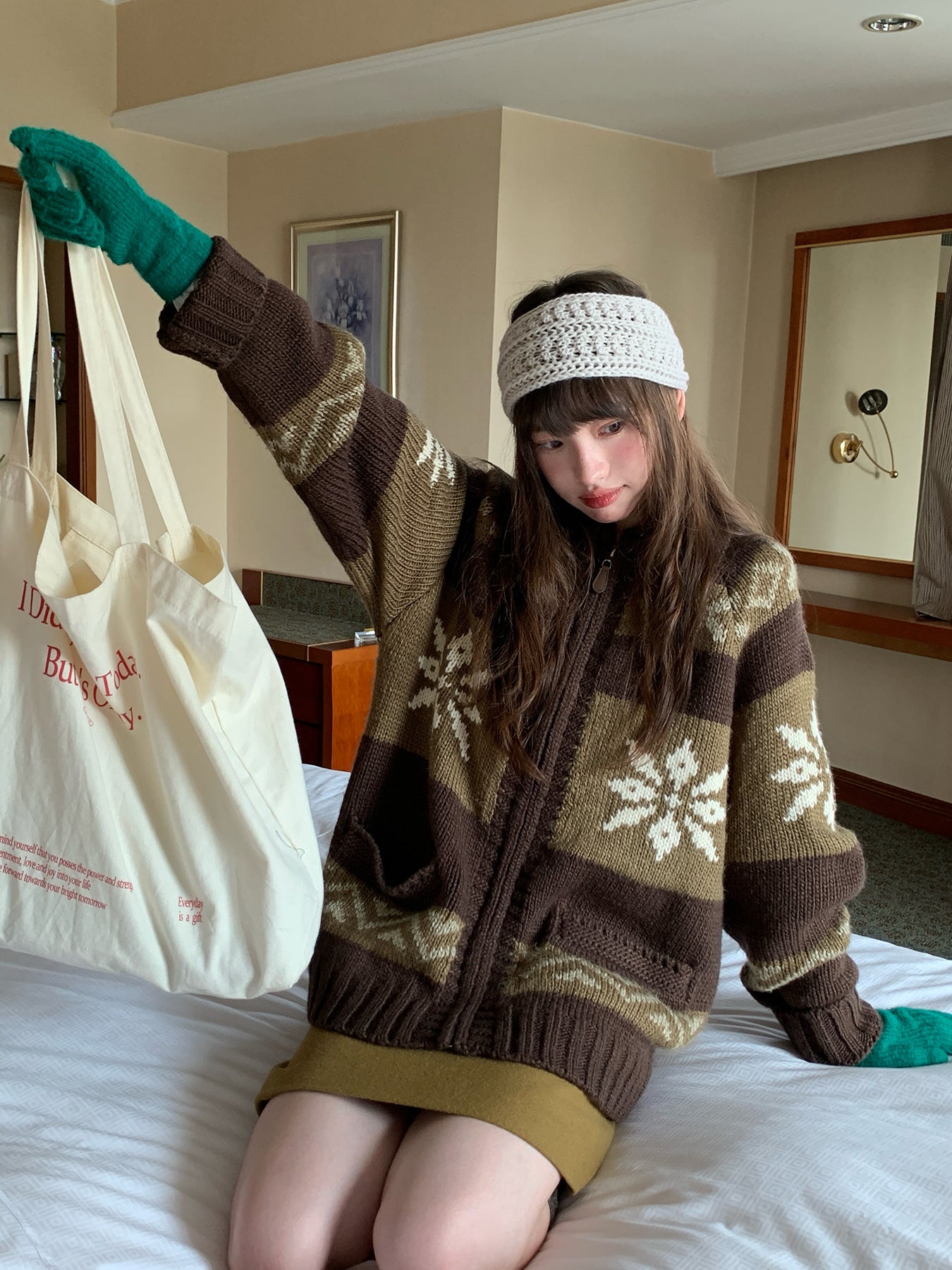 RAINY雪花柄ニットカーディガンジャケット