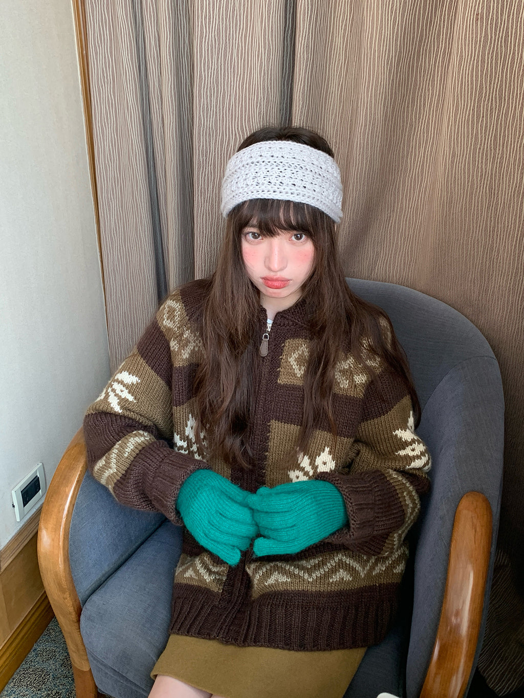 RAINY雪花柄ニットカーディガンジャケット