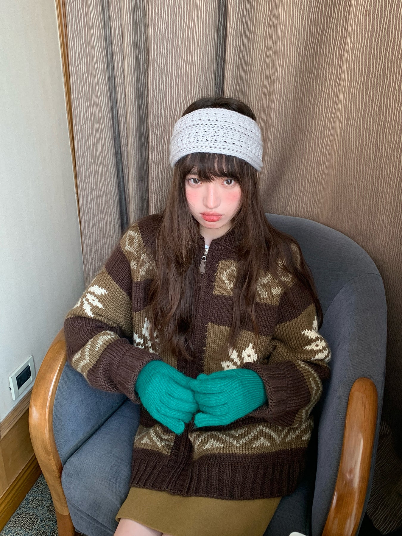 RAINY雪花柄ニットカーディガンジャケット