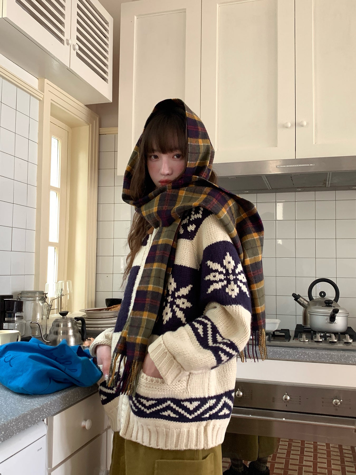 RAINY雪花柄ニットカーディガンジャケット