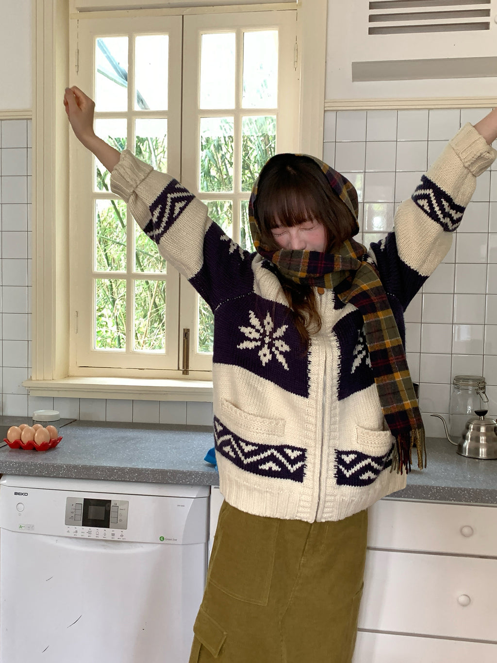 RAINY雪花柄ニットカーディガンジャケット