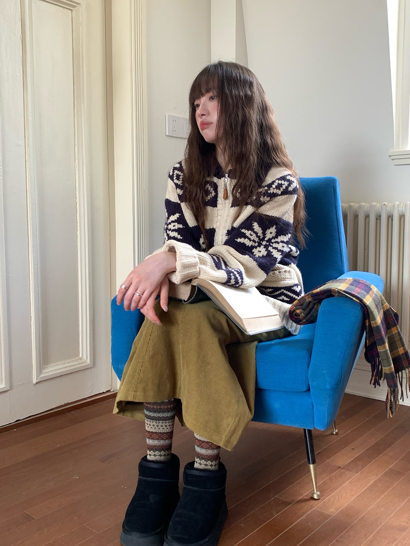 RAINY雪花柄ニットカーディガンジャケット