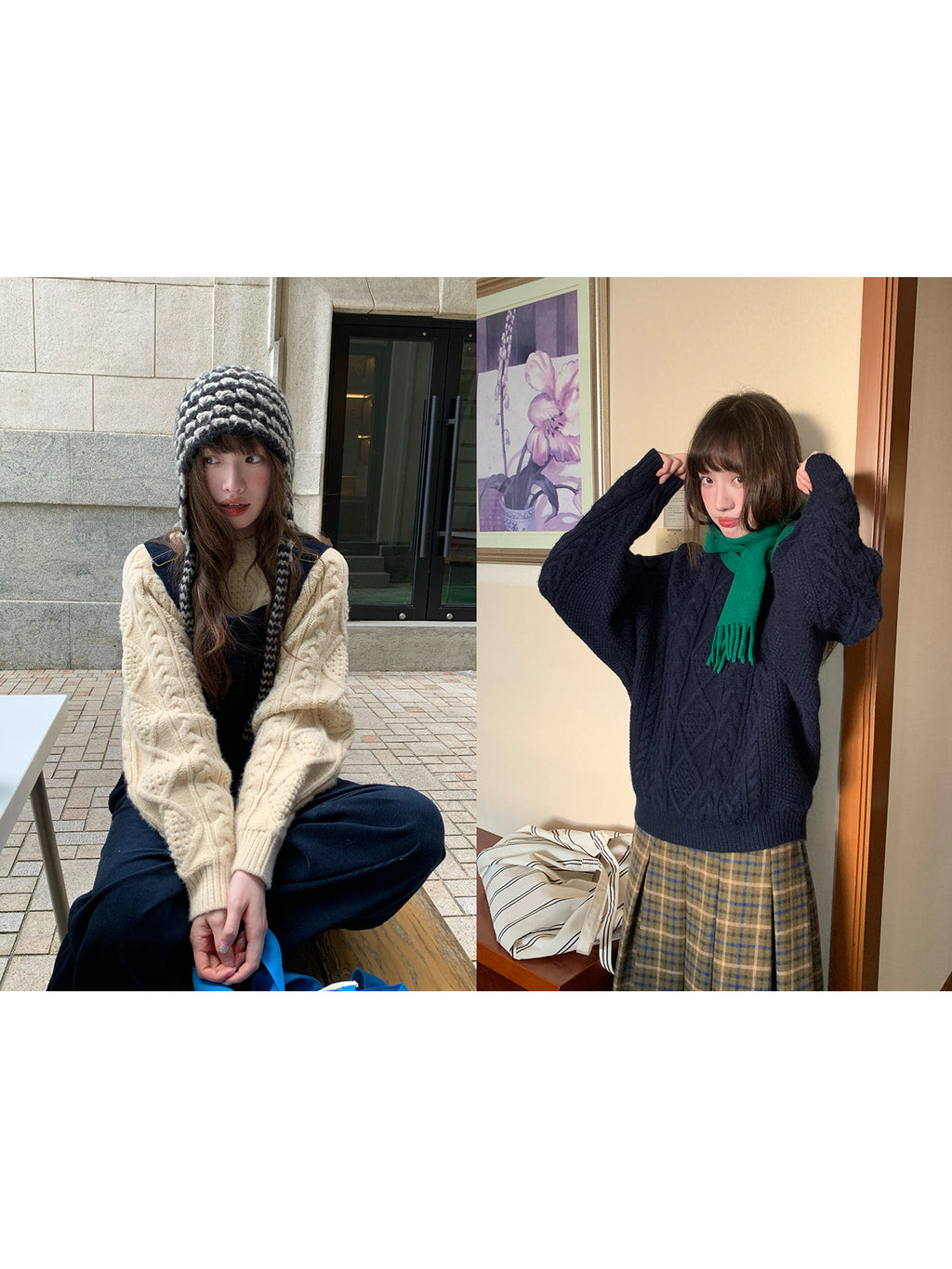 RAINY ノルディック クルーネック ヘビーケーブルニット セーター レディース 秋冬 ゆったり ニットトップス 柔らかく心地よい質感