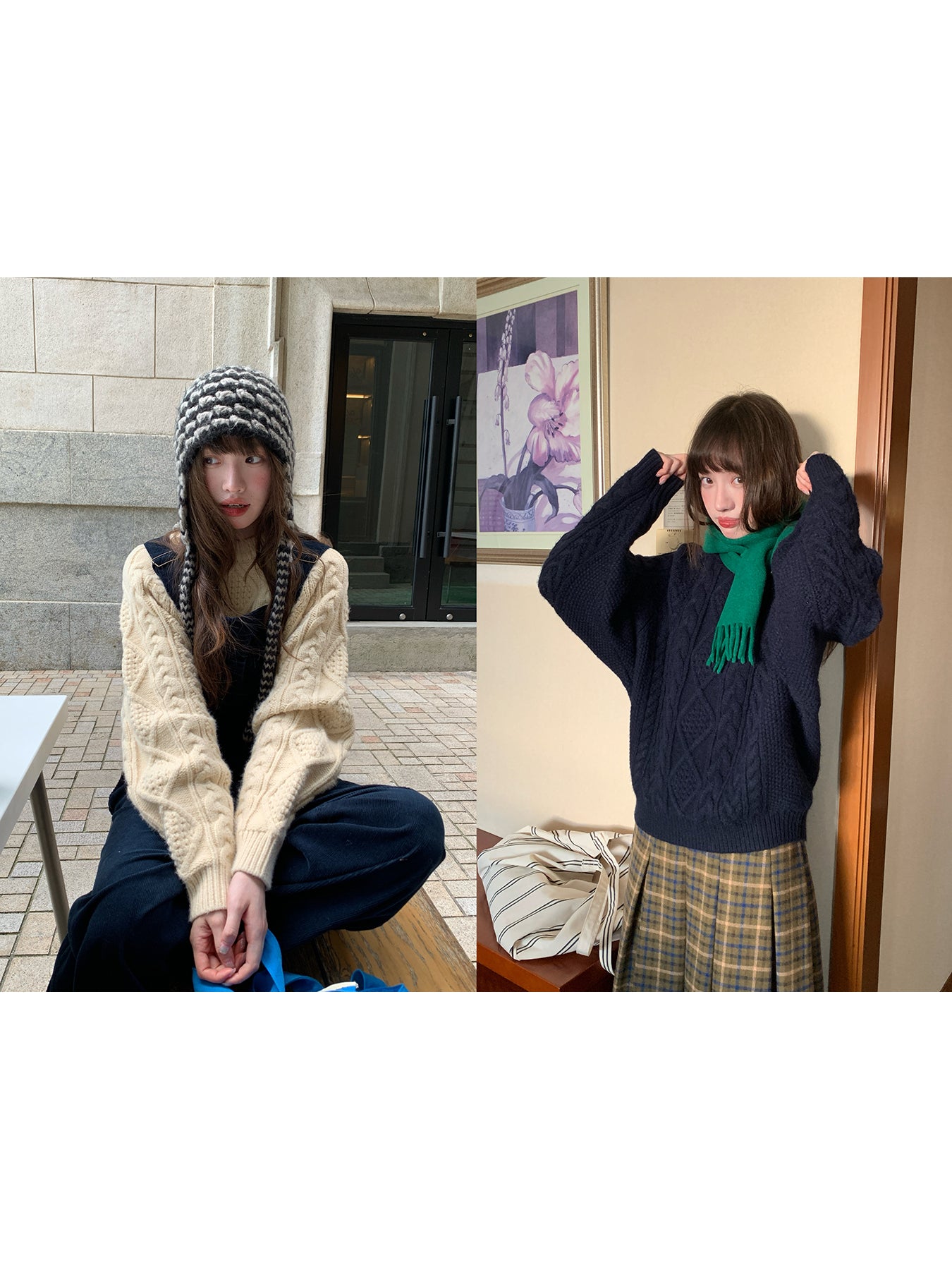 RAINYクルーネックの麻の花のゆったりセーター