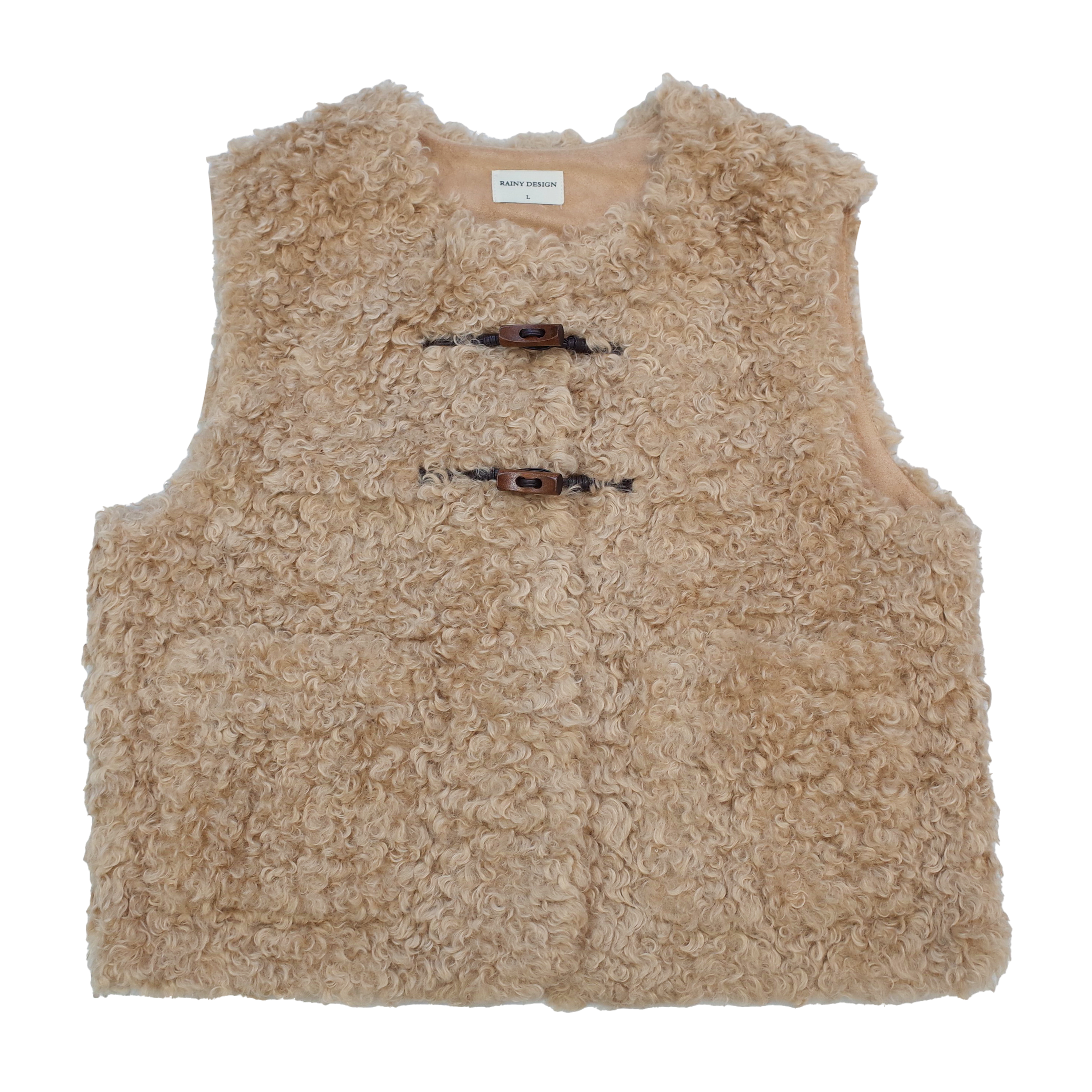 RAINY牛角ボタンベストゆったり重ね着ショート丈コート