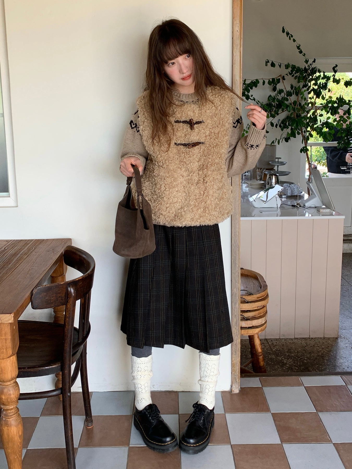 RAINY牛角ボタンベストゆったり重ね着ショート丈コート