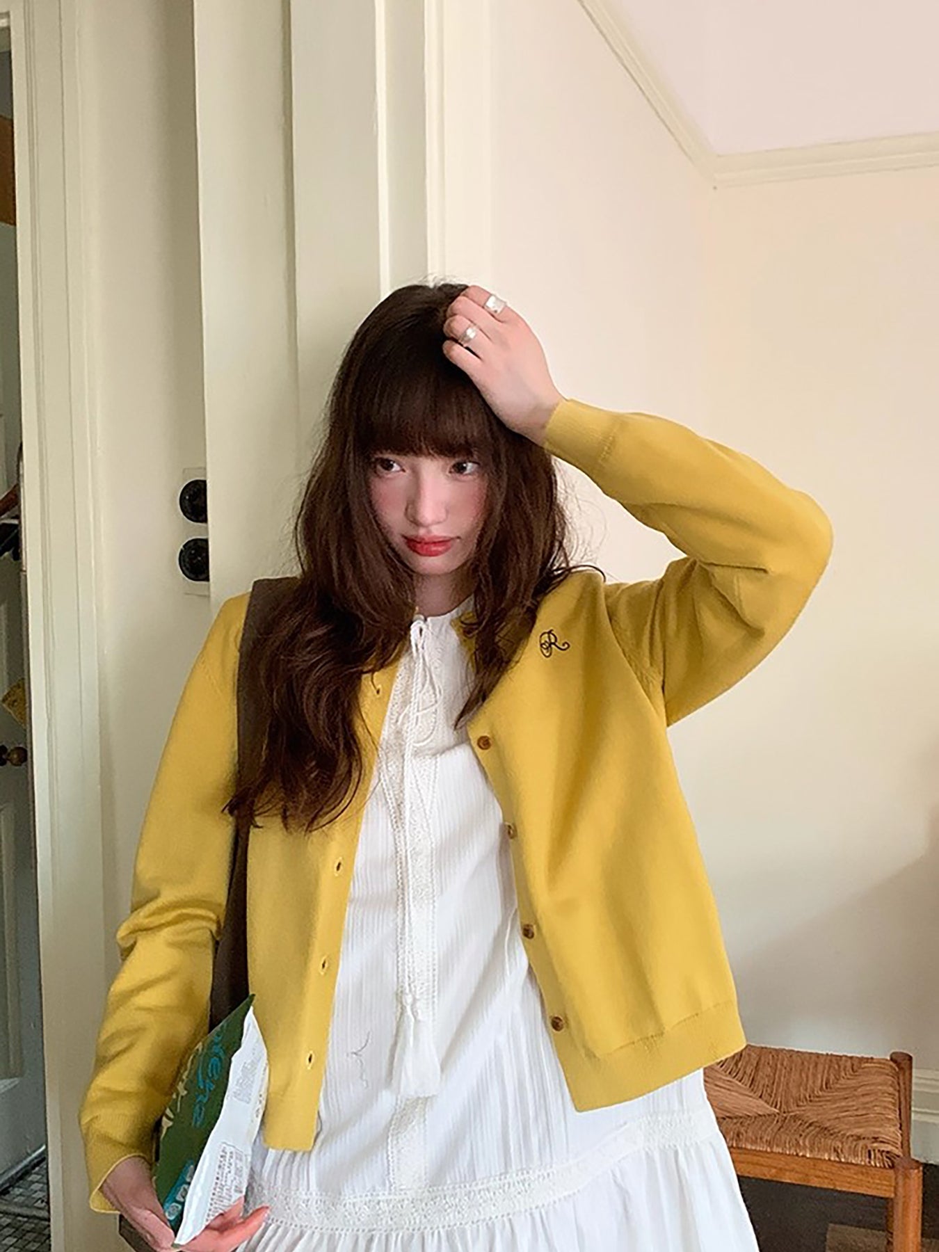 RAINY 韩系圆领百搭舒适纯色毛针织衫春秋女开衫慵懒氛围感外套