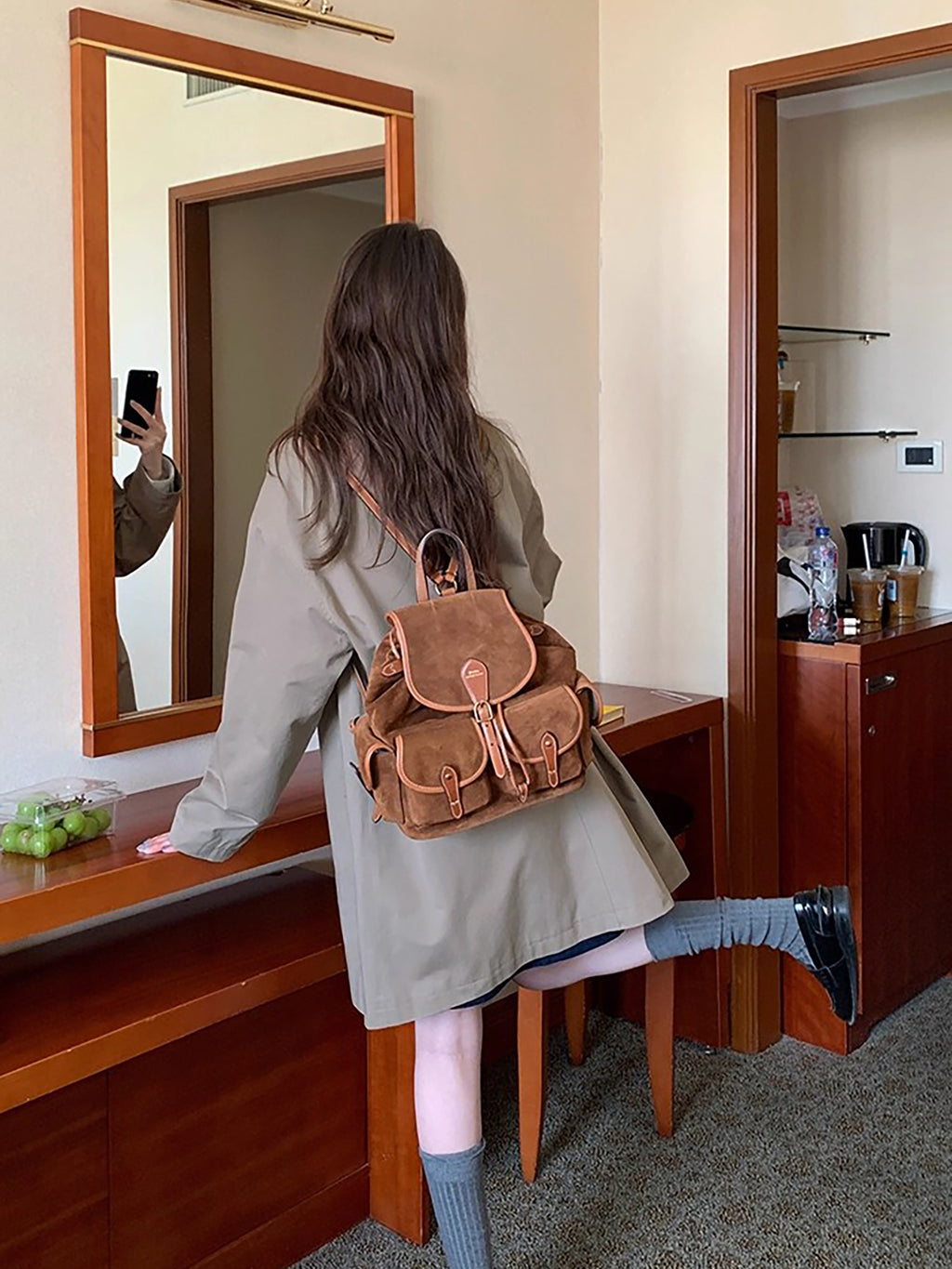 RAINY 韓国風デザイン ミドル丈 ピーターパンカラー トレンチコート レディース 春秋 ゆったりフィット ダブルブレスト 新スタイル ケープコート