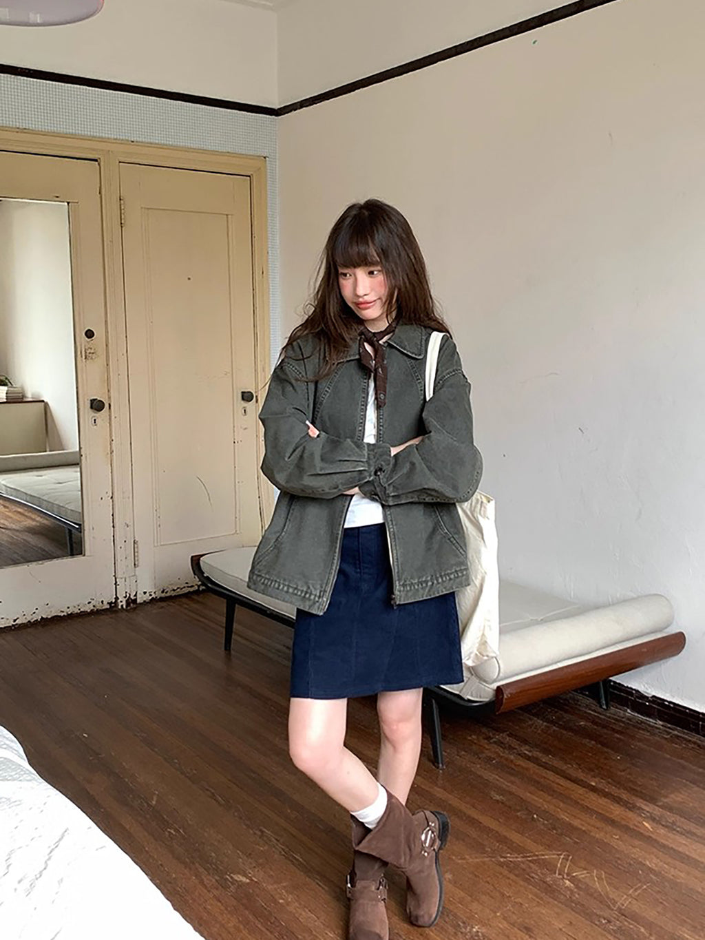 RAINY ヴィンテージ風 ルーズカラー ウォッシュ加工 ジャケット レディース 春/秋 アメリカンスタイル クールでシック 万能ジッパージャケット