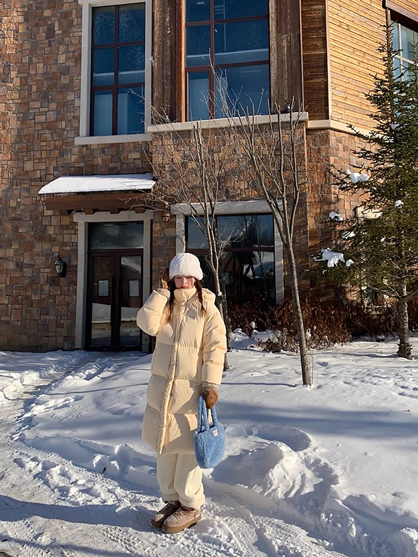 RAINY 软糯保暖防风连帽鼓鼓长款羽绒服冬季女抽绳90白鸭绒外套