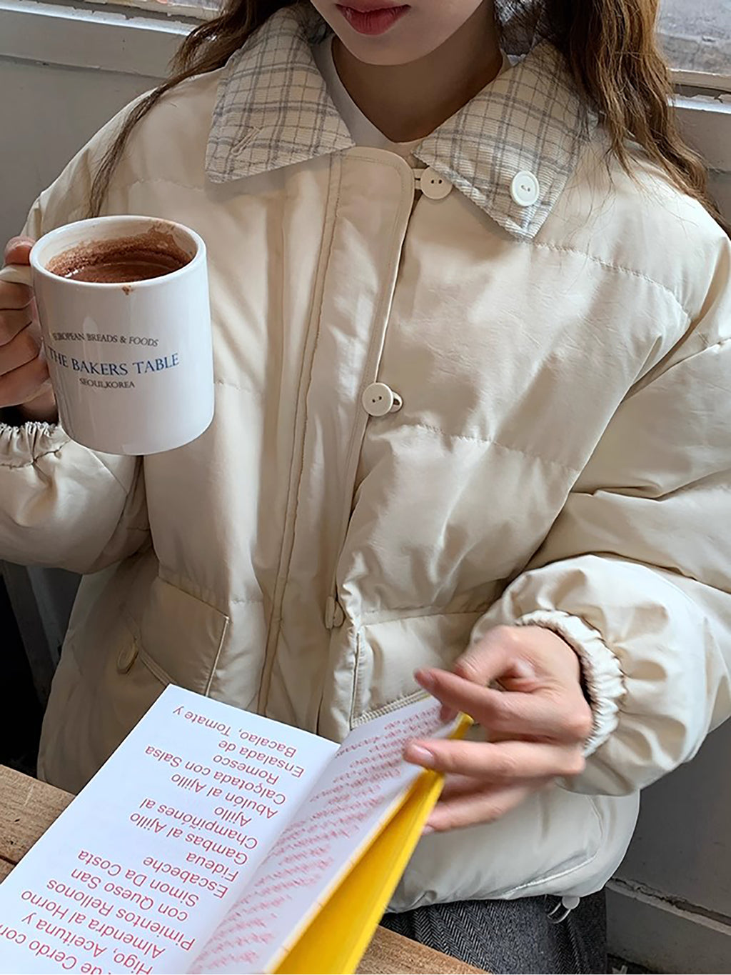 RAINY 短款设计感拼接格纹翻领棉服冬季女韩系宽松棉衣保暖外套