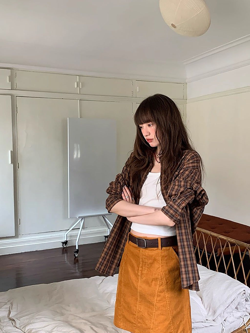 RAINY レトロコーデュロイミディスカート 春/秋 レディース ルーズフィット Aライン ハイウエスト ショートスカート 万能