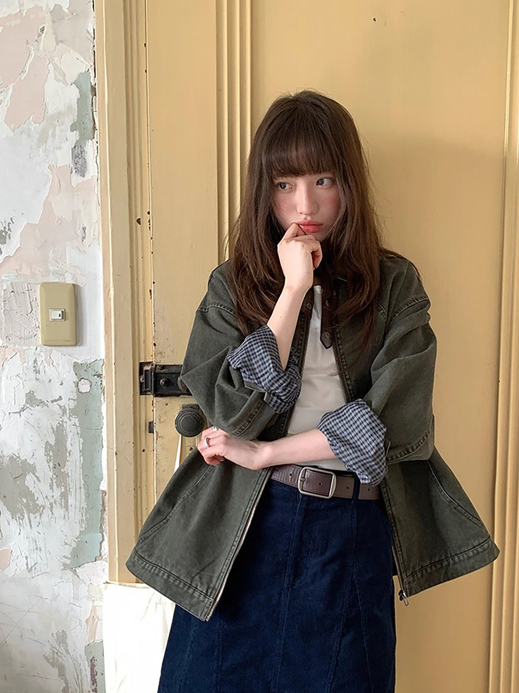 RAINY ヴィンテージ風 ルーズカラー ウォッシュ加工 ジャケット レディース 春/秋 アメリカンスタイル クールでシック 万能ジッパージャケット