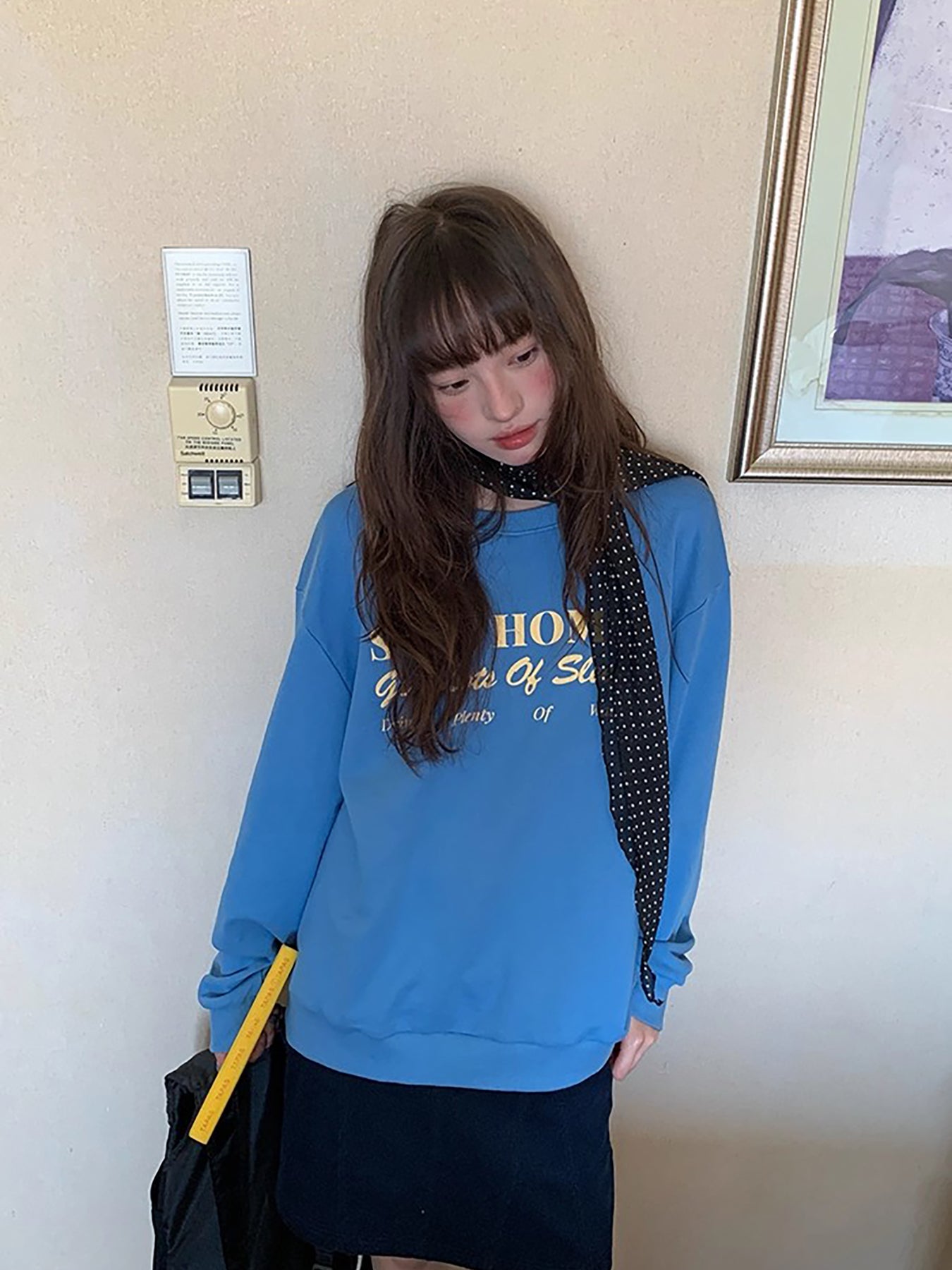 RAINY 美式慵懒chic圆领休闲百搭字母印花卫衣春秋女宽松套头上衣