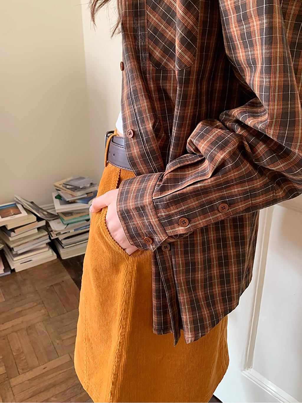 RAINY レトロコーデュロイミディスカート 春/秋 レディース ルーズフィット Aライン ハイウエスト ショートスカート 万能