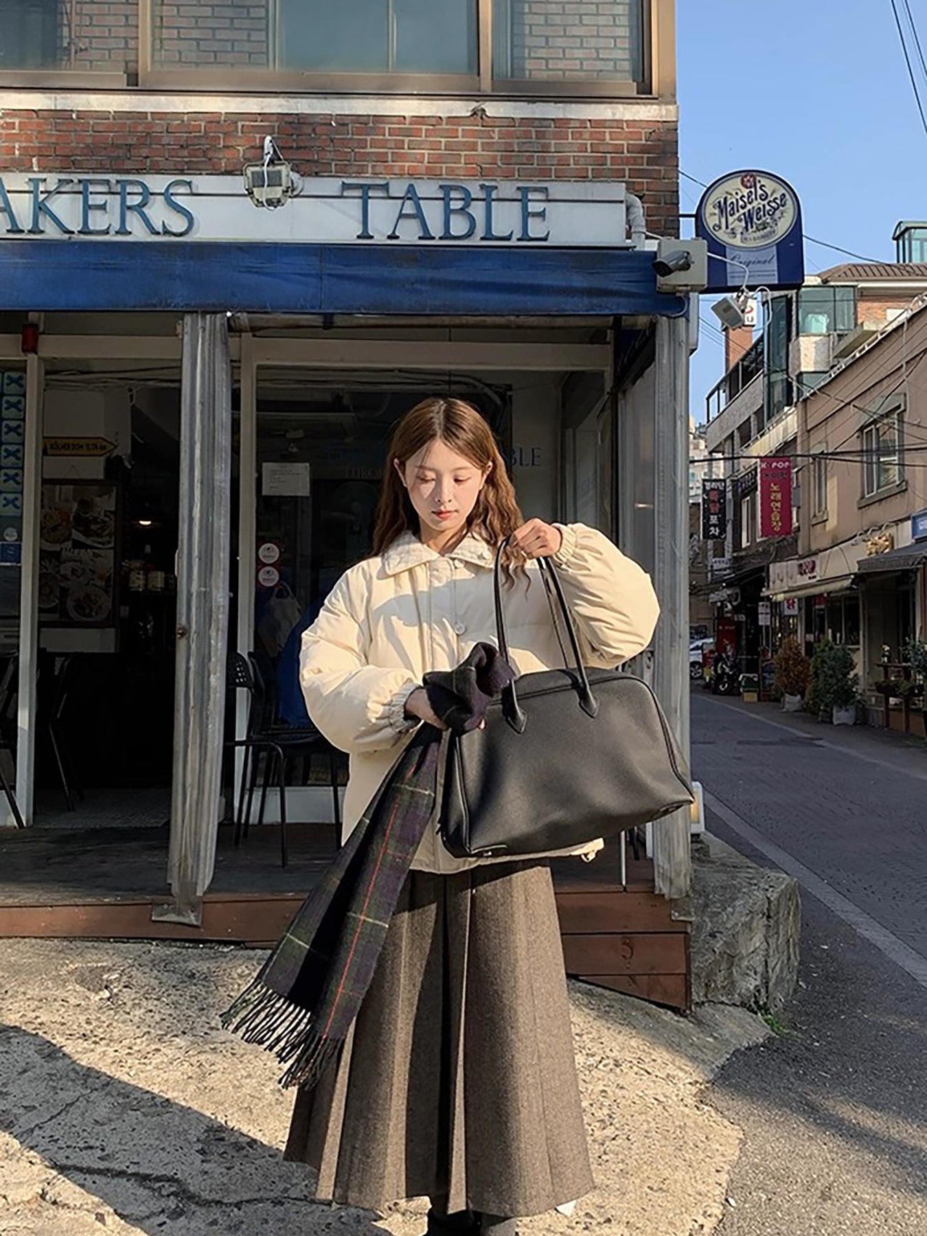 RAINY 短款设计感拼接格纹翻领棉服冬季女韩系宽松棉衣保暖外套