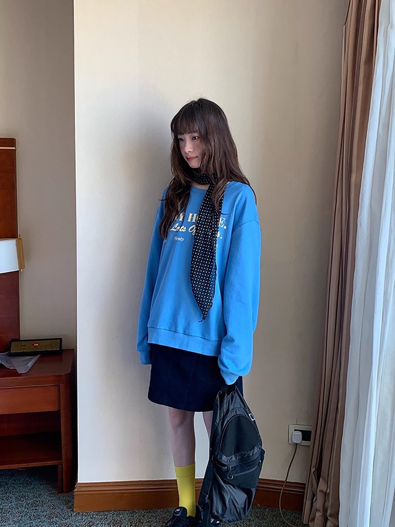 RAINY 美式慵懒chic圆领休闲百搭字母印花卫衣春秋女宽松套头上衣