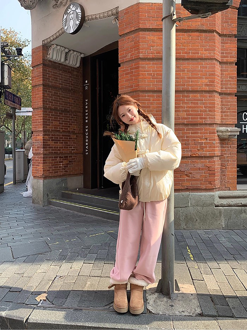 RAINY 慵懒直筒加厚加绒保暖运动裤秋冬女百搭卫裤松紧腰抽绳裤子