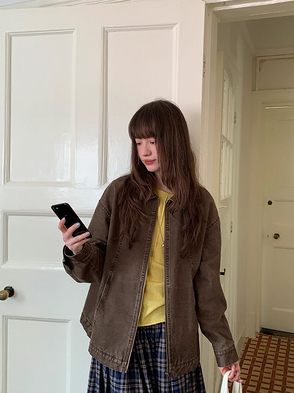 RAINY ヴィンテージ風 ルーズカラー ウォッシュ加工 ジャケット レディース 春/秋 アメリカンスタイル クールでシック 万能ジッパージャケット