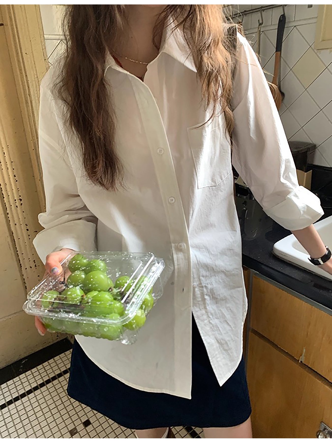 RAINY 经典纯色基础长袖衬衫春秋女翻领2025新款百搭文艺衬衣上衣