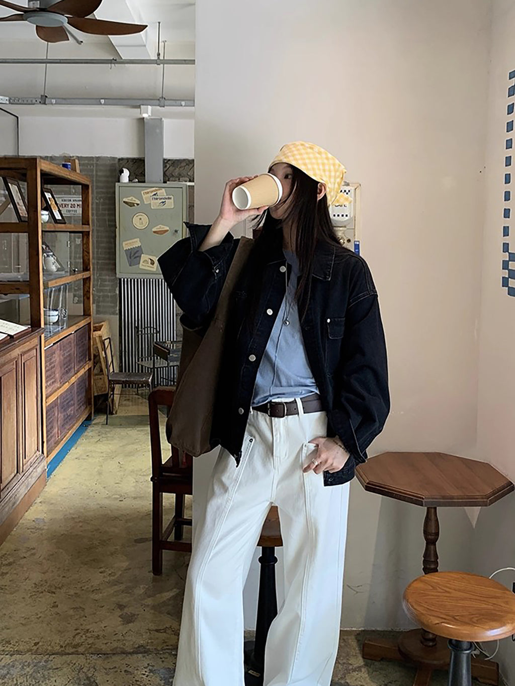 RAINY カーゴポケット クラシックストレートレッグ 万能スプリットジーンズ 春秋用 レディース レトロ ハイウエスト ルーズパンツ