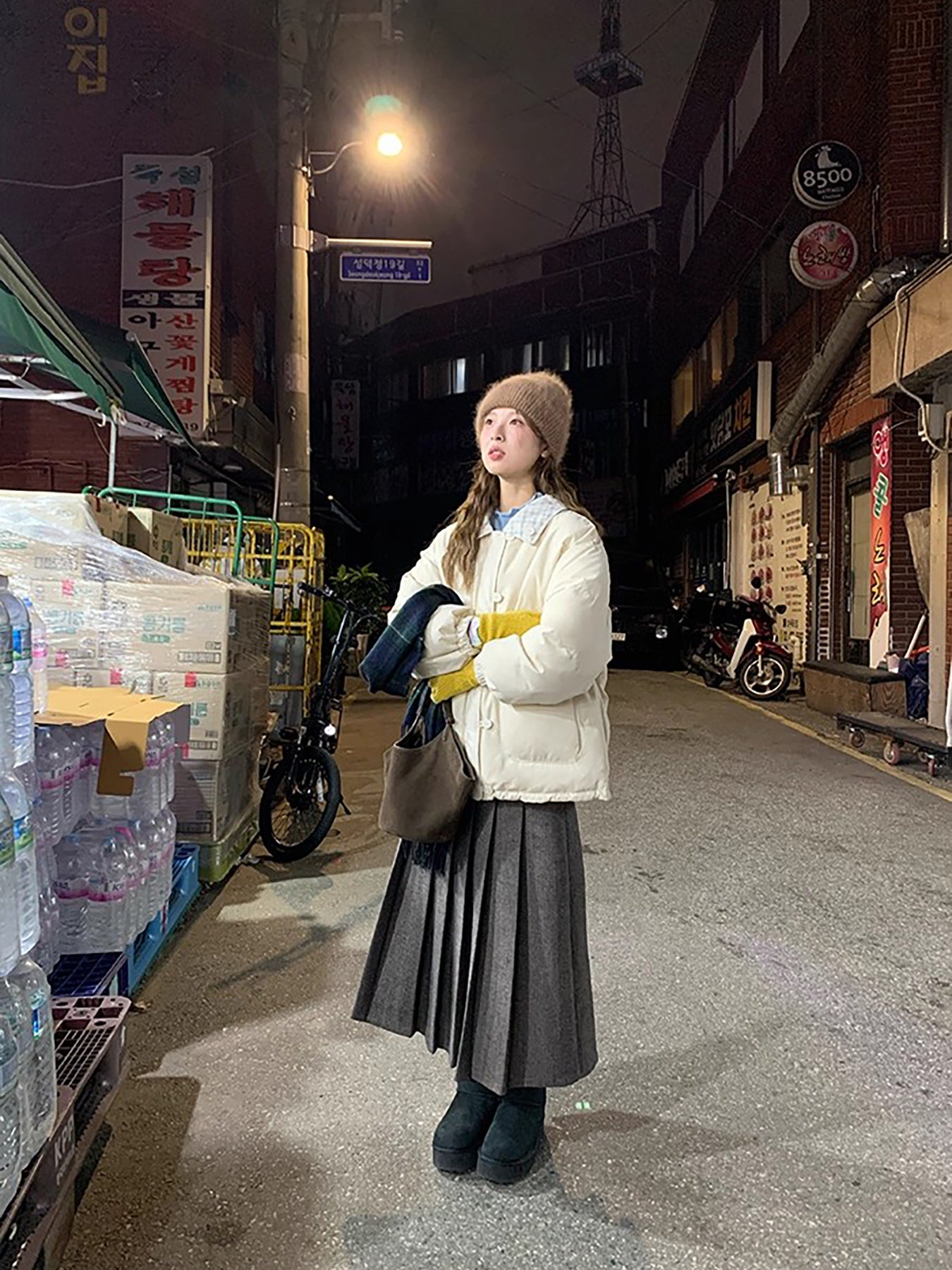 RAINY 短款设计感拼接格纹翻领棉服冬季女韩系宽松棉衣保暖外套