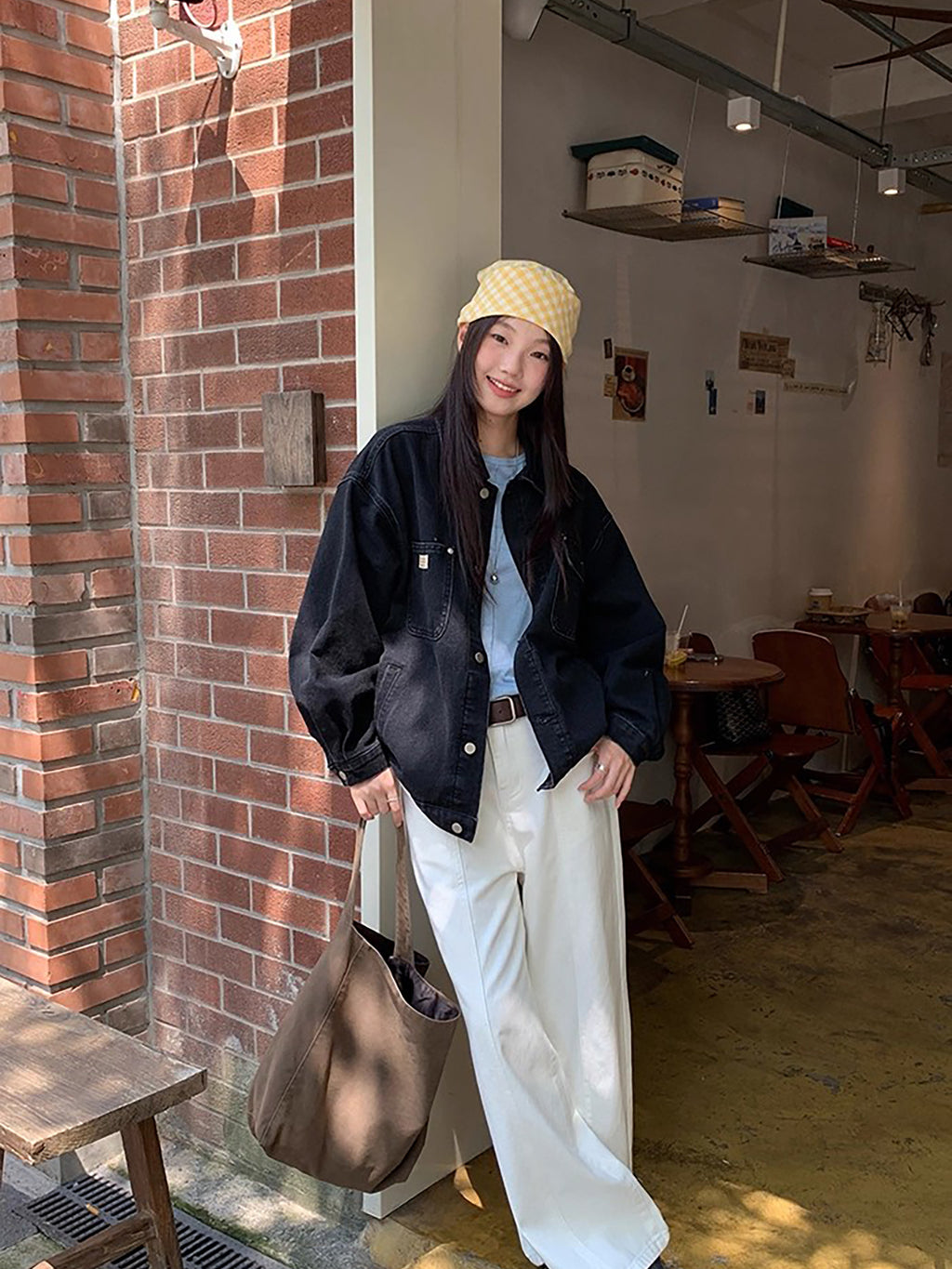 RAINY カーゴポケット クラシックストレートレッグ 万能スプリットジーンズ 春秋用 レディース レトロ ハイウエスト ルーズパンツ