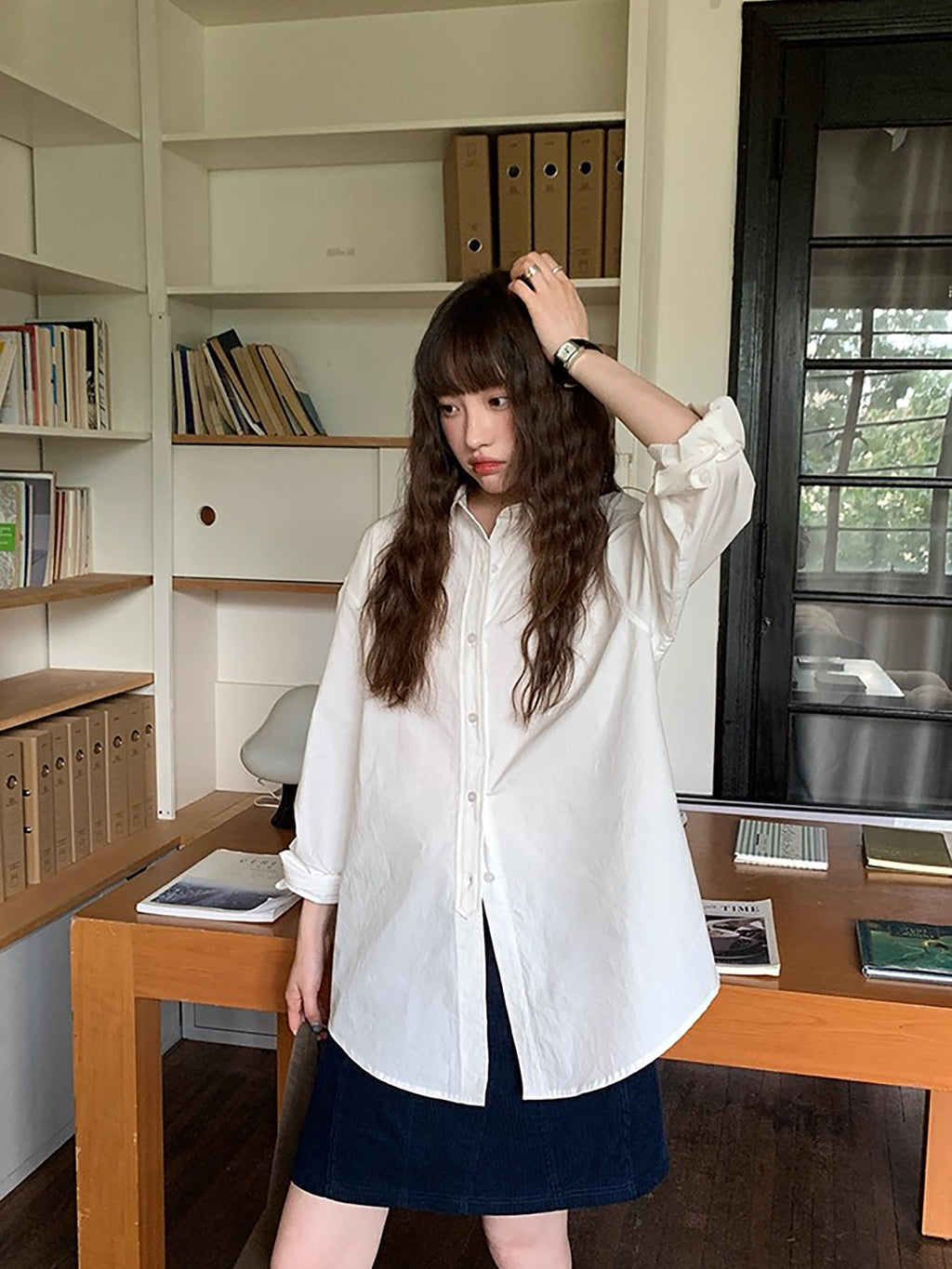 RAINY 经典纯色基础长袖衬衫春秋女翻领2025新款百搭文艺衬衣上衣