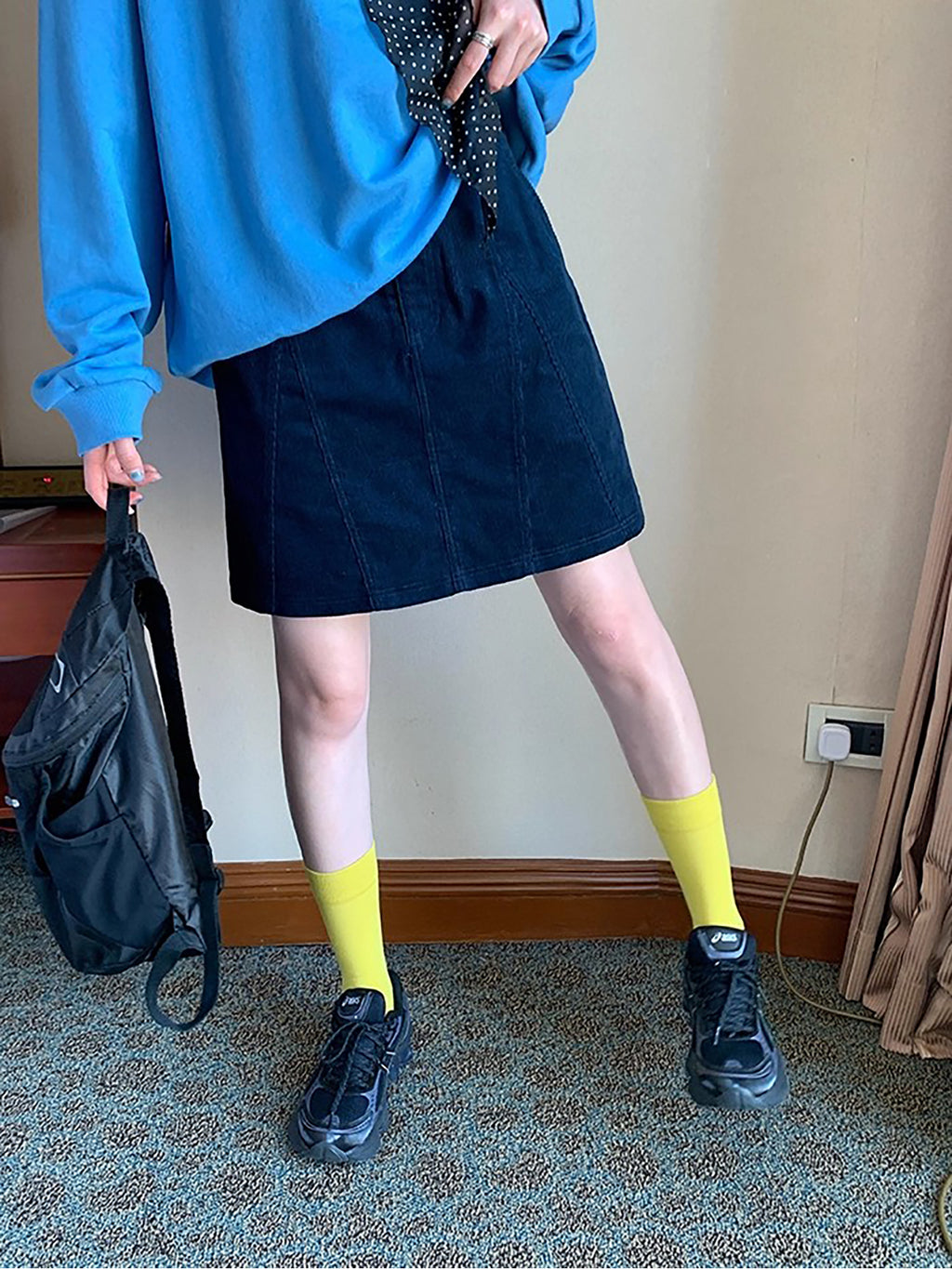 RAINY レトロコーデュロイミディスカート 春/秋 レディース ルーズフィット Aライン ハイウエスト ショートスカート 万能