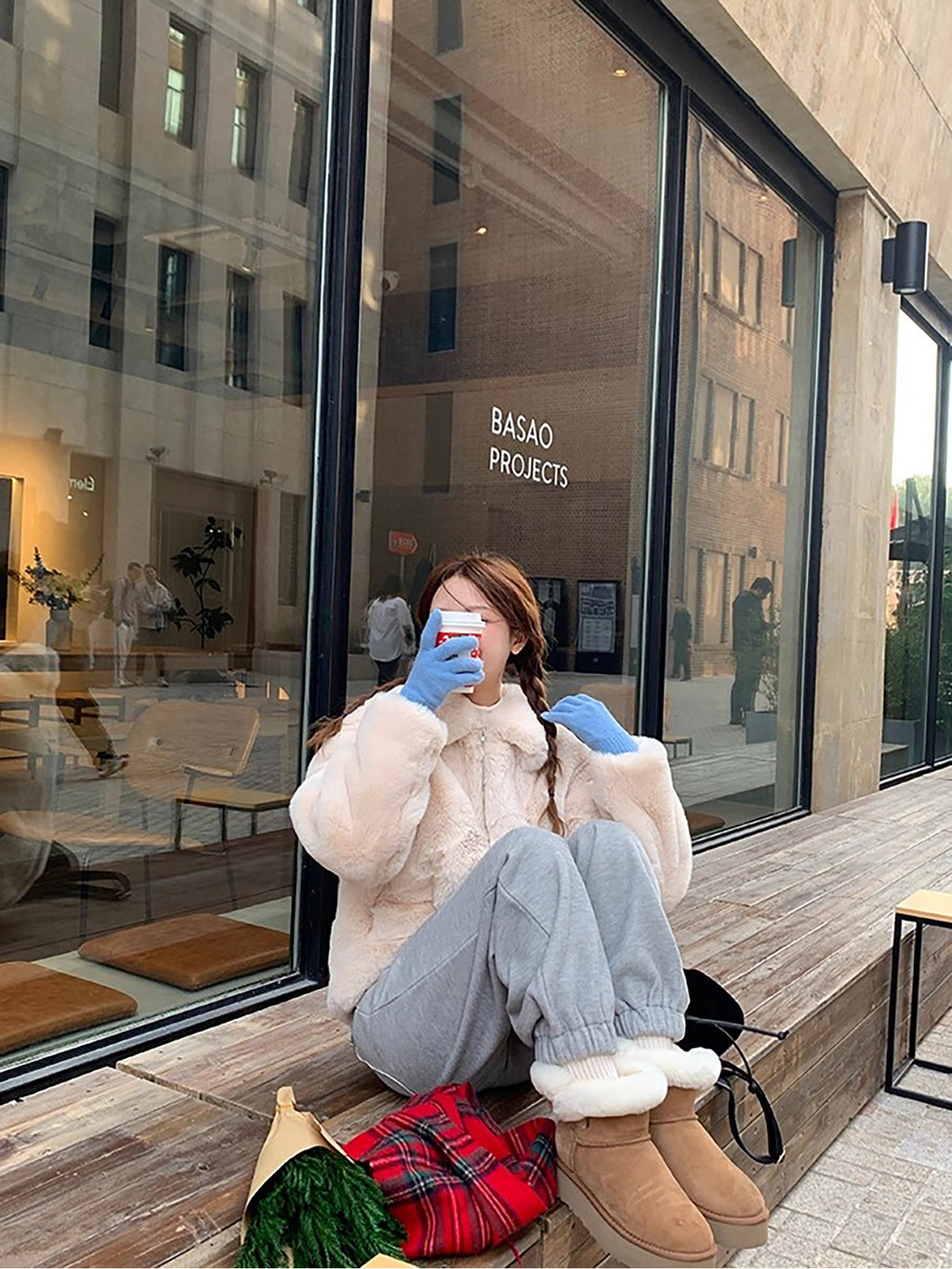 RAINY 慵懒直筒加厚加绒保暖运动裤秋冬女百搭卫裤松紧腰抽绳裤子