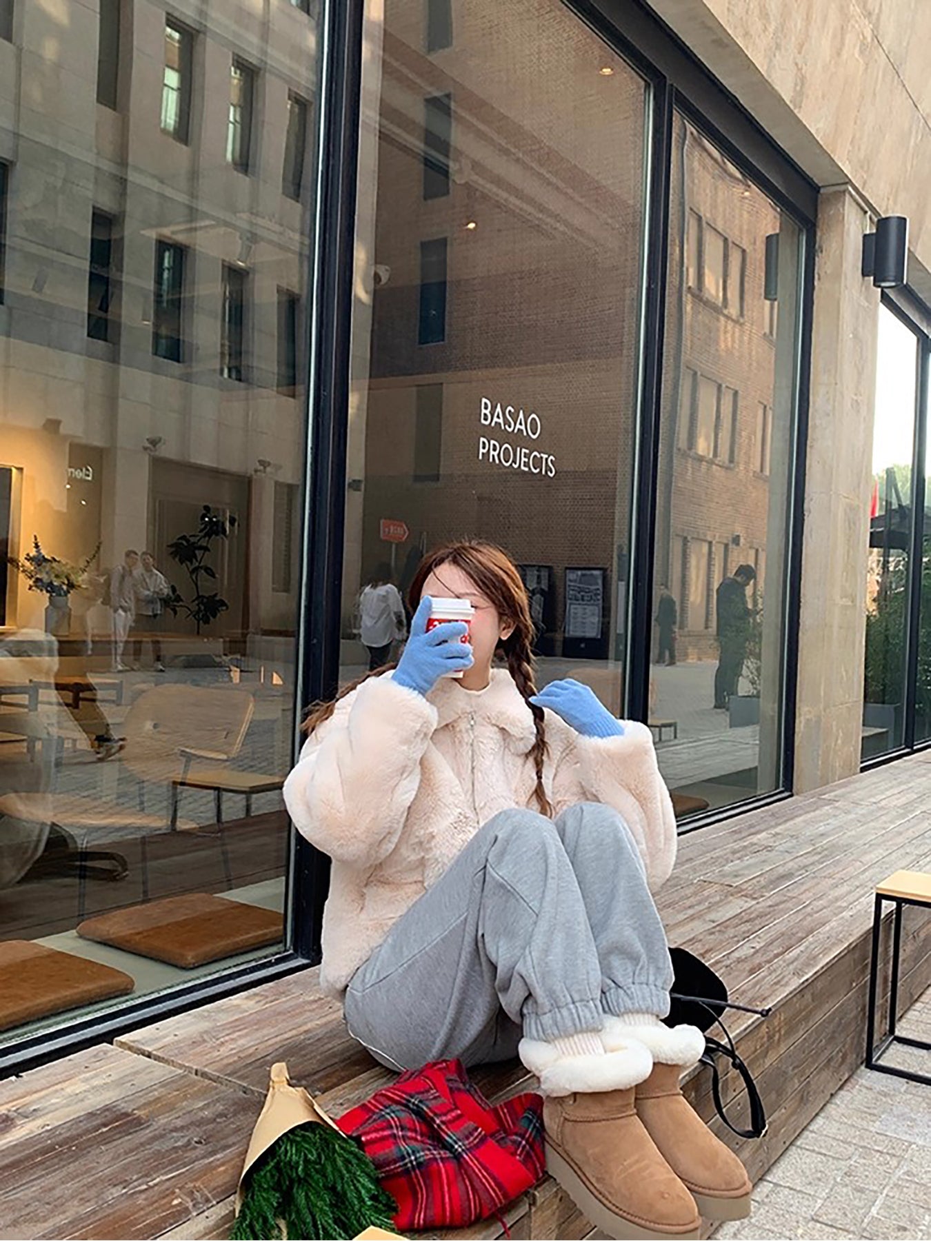 RAINY 慵懒直筒加厚加绒保暖运动裤秋冬女百搭卫裤松紧腰抽绳裤子