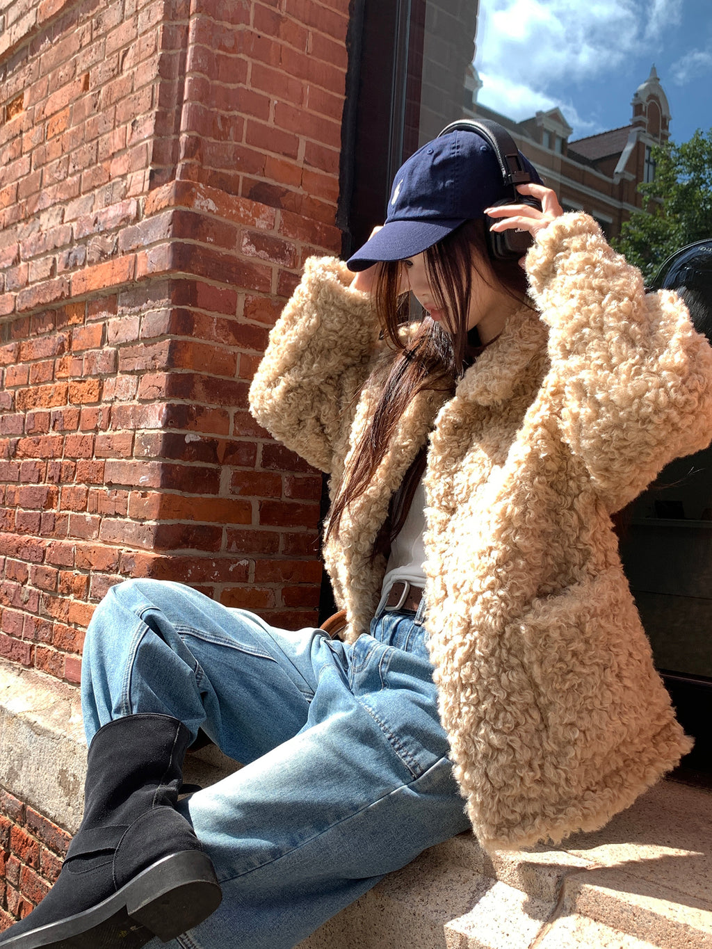 RAINY ゆったりとしたシンプルなショート丈ラムウール秋冬レディースレトロウール韓国風暖かいキルティングファーコート